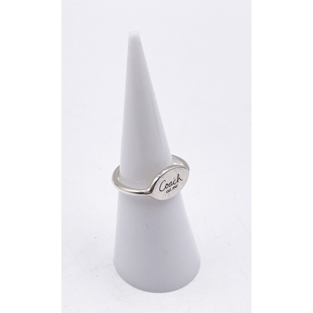 Vintage Coach 925 Sterling Silver Oval Signet Logo Ring • Retired Design Size 6 - Picture 2 of 7